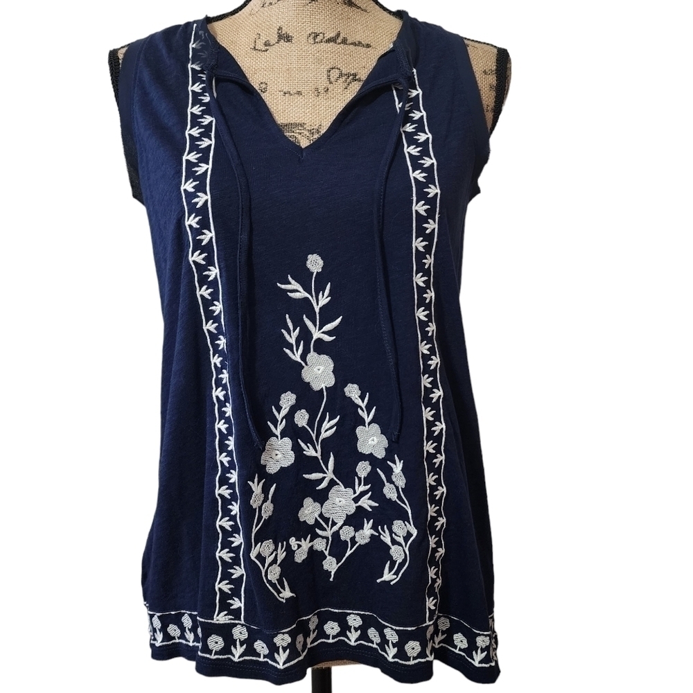 Dip Embroidered Sleeveless Navy Tunic Top - XS - Picture 4 of 8